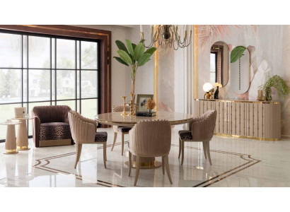 Luxus Iesszëmmer Set Iessgrupp Iessdësch 4x Still Sideboard mat 2x Spigel