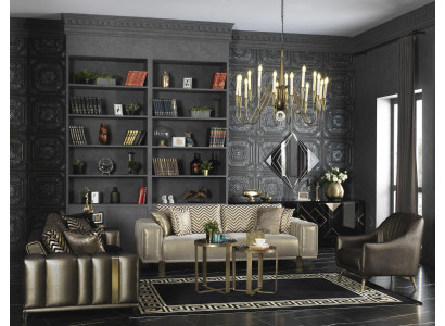 Design Sofa-Garnitur 3+2+1 Sëtzer Modernen Fotell Luxus Miwwelen Stoff Gold