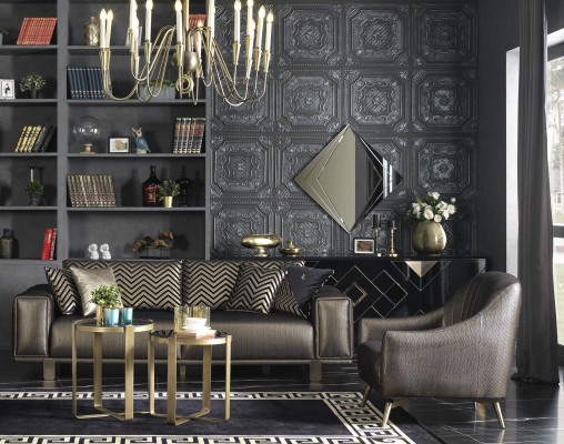 Design Sofa-Garnitur 3+2+1 Sëtzer Modernen Fotell Luxus Miwwelen Stoff Gold