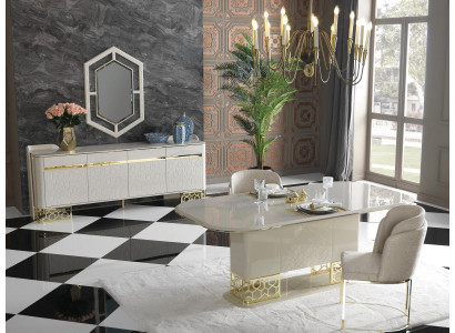 Modern Iesszëmmer Set Miwwelen Iessdësch 4x Stull Kommode Schlaffkommode 6tlg