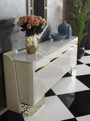 Modern Iesszëmmer Set Miwwelen Iessdësch 4x Stull Kommode Schlaffkommode 6tlg