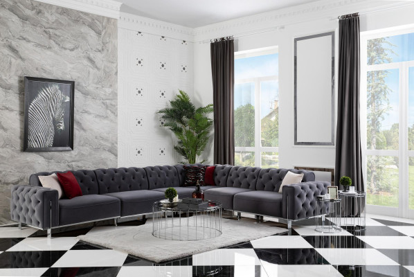Moderne Ecksofa L-Form Wunnzëmmer Gro Faarf Holz Textil Couchen