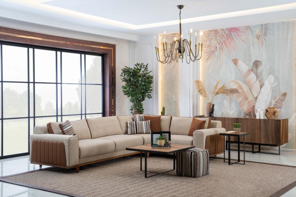 Eckssofa L-Form Wunnzëmmer Modernen Luxus Miwwel Canapé Eckgarnitur Beige