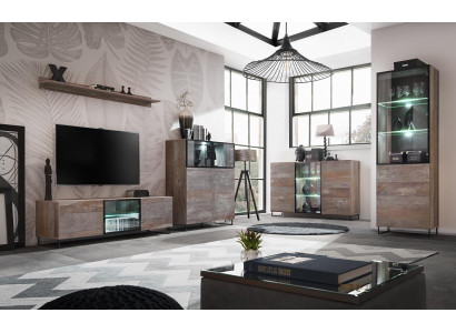Design Wunnwand TV-Stänner 2x Vitrin rtv Lowboard Ariichtung Set 5 Deeler
