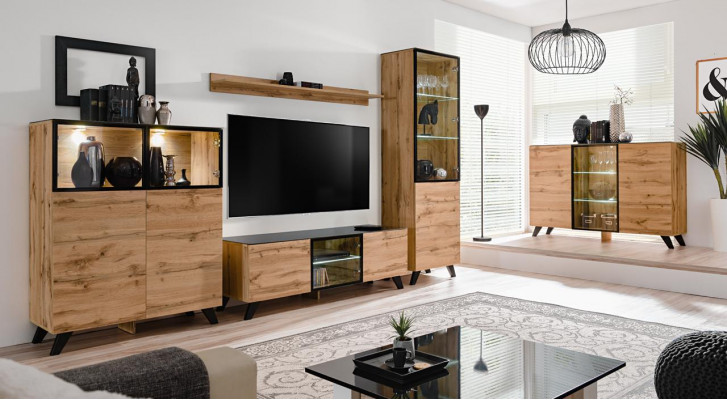 Wunnwand Set 5 Deeler Luxus Wunnzëmmer Kommode TV-Stänner Design Ariichtung
