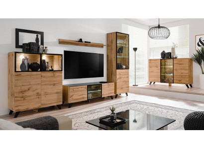 Wunnwand Set 5 Deeler Luxus Wunnzëmmer Kommode TV-Stänner Design Ariichtung