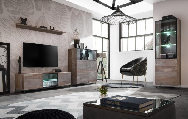 Modern Wunnzëmmer Set TV-Ständer Design Ariichtung Vitrin Nei Holz Miwwel