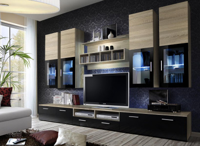 Wunnzëmmer Komplett TV-Ständer Design Mauer-Schränk Luxus Wunnwand Ariichtung Nei