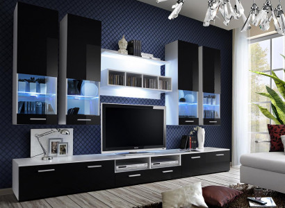 Wohnwand Schwaarz Miwwelen Wunnzëmmer Designer Luxus TV Ständer Holz Wandregal