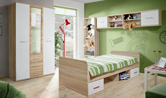 Kannerzëmmer Set Bett Nuetsdësch Designer Kleederschaf Modern Ariichtung 4tlg