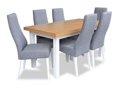 Iesszëmmer Komplett Garnitur Dësch 4x Stull Set 7tlg. Iessdësch Holz Iessgrupp Nei