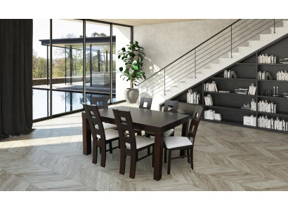 Klassesch Iesszëmmer Miwwelen Iessset Fauteuil Dësch Grupp 7 Deeler Set Klassesch
