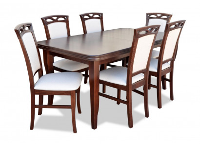Klassesch Iessdësch Iesszëmmer Holz Garnitur 6x Stull Set Still Lehn 7tlg