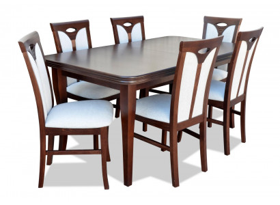 Klassesch Iesszëmmer Miwwelen Iessgrupp Léinestull Dësch Grupp 7tlg. Set Modern.