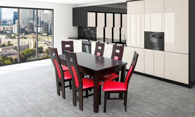 Komplett Set Iessdësch + 6 Still Iesszëmmer Set Holzdëscher Iessgrupp Dësch 7tlg