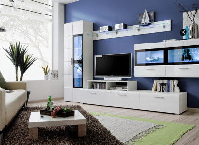 Wohnwand Luxus Set Wunnzëmmer TV Ständer Vitrin Holz Wandschaf Nei