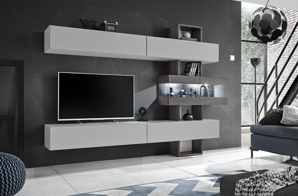 Wunnzëmmer Komplett Miwwelen RTV Lowboard Wunnwand Holz Designer Ariichtung