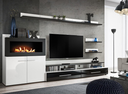 Wunnwand TV-Stänner Kommode mat agebautem Kamäin Designer Miwwelen Modern