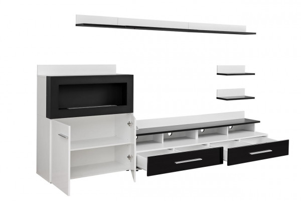 Wunnwand TV-Stänner Kommode mat agebautem Kamäin Designer Miwwelen Modern