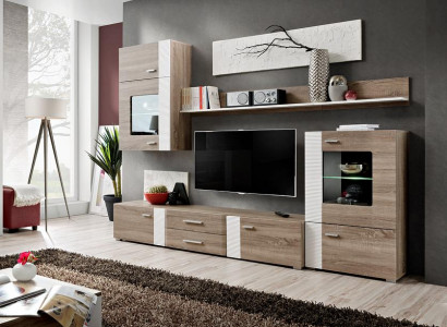 Wunnwand TV Wand Holzstil Modern Regal Wunnzëmmer Miwwelen Schaf nei