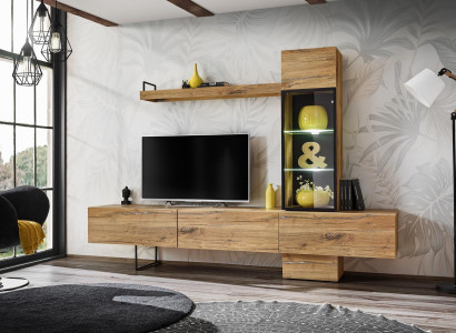 Wunnwand Designer Wunnzëmmer Set Lowboard Wandregal TV-Stänner Nei Miwwelen
