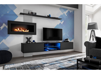 Schwaarz Wunnwand mat Kamäin Wunnzëmmer Designer Modern Miwwelen TV Stänner