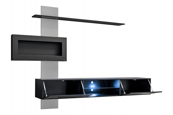Schwaarz Wunnwand mat Kamäin Wunnzëmmer Designer Modern Miwwelen TV Stänner