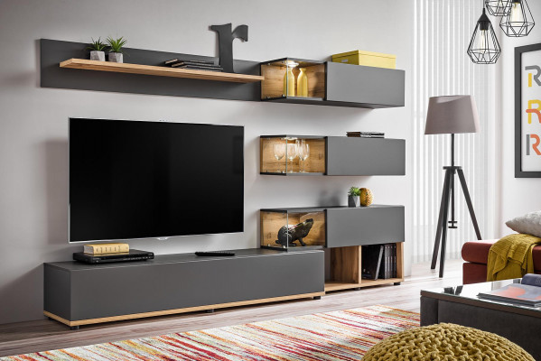 Luxus Wandschaf Wandregal Regal Wunnzëmmer TV-Ständer Modern Holz Designer