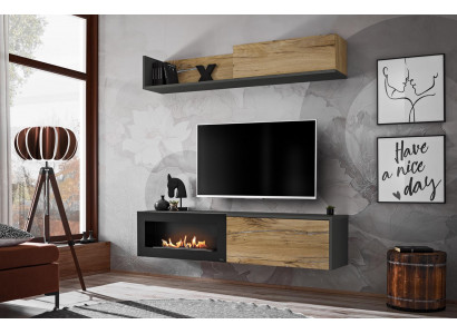 Wunnwand TV Miwwel Wunnzëmmer Regal TV Stänner mat Kamäin Modern Holz Braun