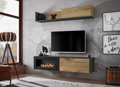 Wunnwand TV Miwwel Wunnzëmmer Regal TV Stänner mat Kamäin Modern Holz Braun