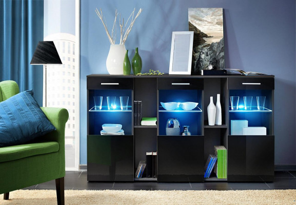 Schwaarz Sideboard Designer Kommod Wohnzimmer Modern Holz Miwwel