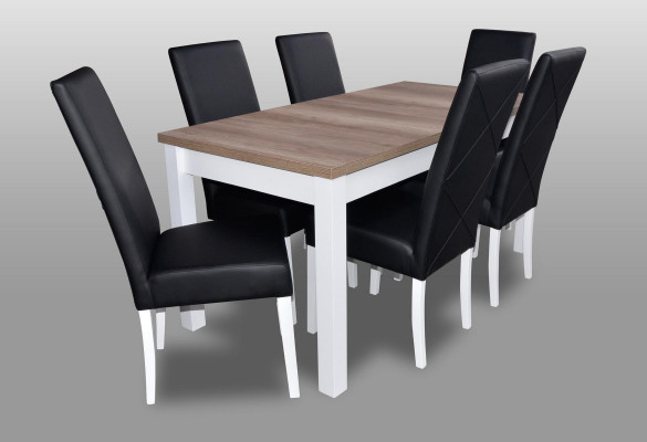 Komplett Iessdësch 6 Still Iesszëmmer Set Iessgrupp Holz Lieder Dësch Dëscher 7stéckeg