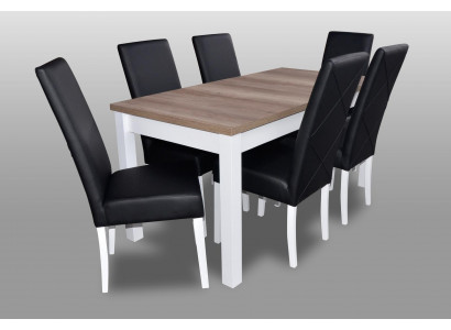 Komplett Iessdësch 6 Still Iesszëmmer Set Iessgrupp Holz Lieder Dësch Dëscher 7stéckeg