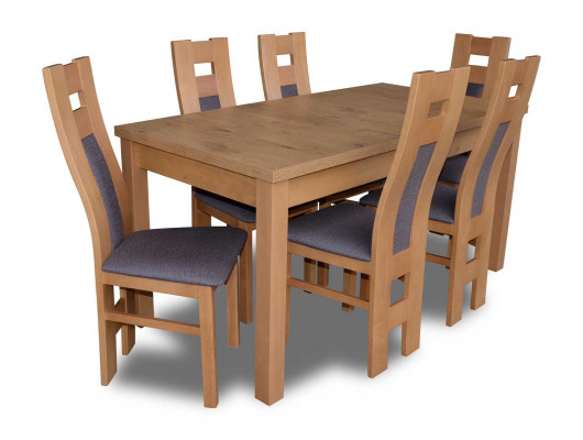 Klasseschen Iessdësch Dësch Holz Iesszëmmer Garnitur 6x Still Set Braun