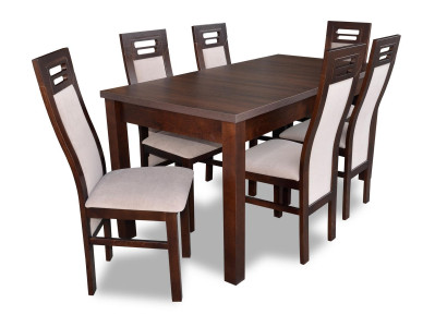 Holz Iessdësch Set mat 6 Still Garnitur Zëmmer Grupp 7 Deeler Dësch Lehnstill Nei