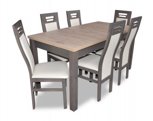 Massiv Holz Fauteuil Miwwelen Holz Dësch Sëtz Iess Sall 6x Still 7-Teile Set Garnitur