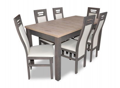 Massiv Holz Fauteuil Miwwelen Holz Dësch Sëtz Iess Sall 6x Still 7-Teile Set Garnitur