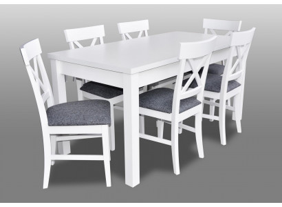 Moderne antik Stil Iesszëmmer Set Holz Metall Dësch Iessgarnitur 6x Still Stull