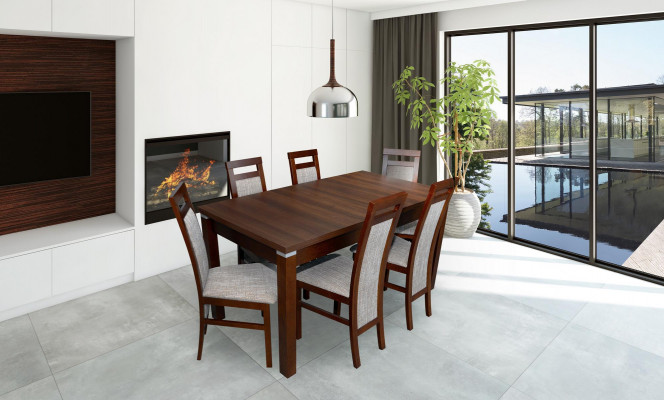 Komplett Set Iessdësch + 6 Still Iesszëmmer Set Holz Iess Grupp Dëscher Dësch 7tlg