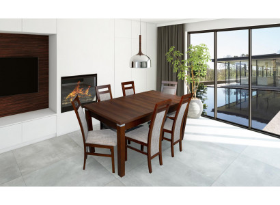 Komplett Set Iessdësch + 6 Still Iesszëmmer Set Holz Iess Grupp Dëscher Dësch 7tlg