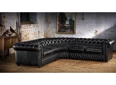 Chesterfield Eckcouch Sofa Couch Polstereckgarnitur Liederdivan 100% Lieder
