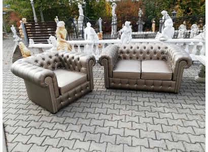 Designer Chesterfield Canapé-Set Sofa Couch 2+1 Polster Sëtz Garnitur Gold