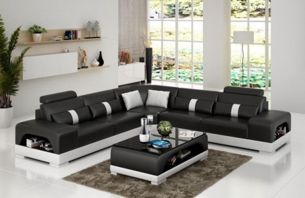 Ecksofa mat USB, Couch Sofa Wunnlandschaft Sëtz Eck Garnitur Lieder Texitil Sandber