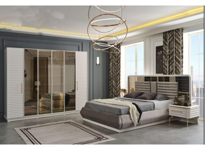 Modern Schlofzëmmer Miwwelen Designer Duebelbett 2x Holz Nuetsdëscher 3tlg