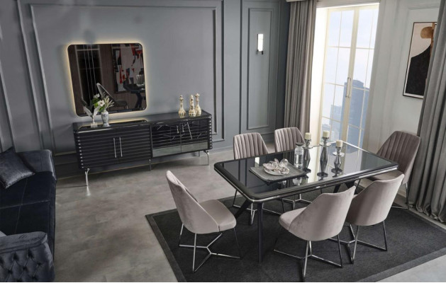 Komplett Iesszëmmer Miwwelen Designer Sideboard Luxus Iessdësch 4x Still