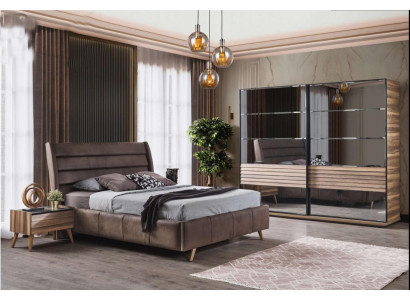 Modern Schlofzëmmer Miwwelen Polster Duebelbett Holz Nuetsdëscher Schaf