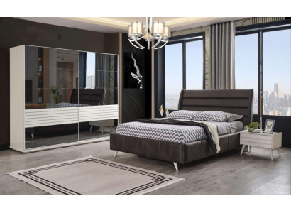 Schlofkummermiwwelen Glasschaf Designer duebel Bett Holz Nuetsdësch 4stéckeg.
