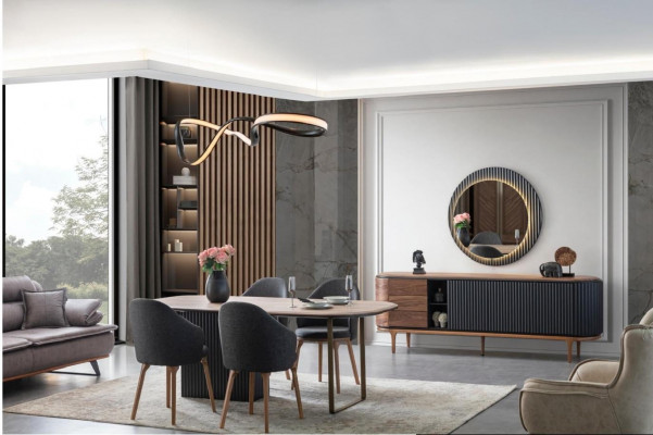 Grouss Iesszëmmer Garnitur Designer Iessdësch 4x Polstersstill Kommodë