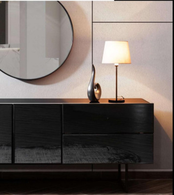 Schwaarz Edel Iesszëmmer Holzmiwwelen Designer Iessdësch Schief Stullën