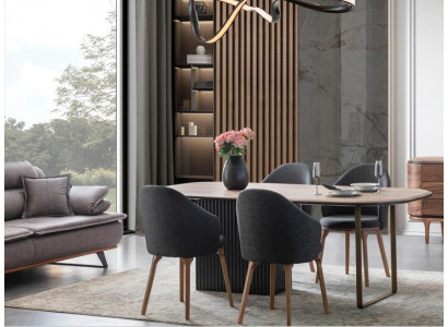 Designer Iesszëmmer-Garnitur Modern Braun Still Holz Iessdësch 5-deel Set
